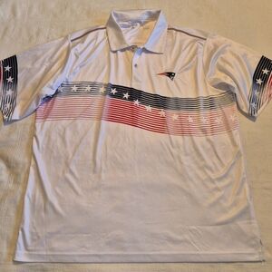 Antigua men's size XL  Patriots white polo shirt red and blue design, defect